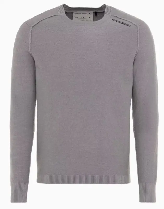 PORSCHE DESIGN Wool Crew Neck Sweater Svetr ke krku z merina s logem šedá