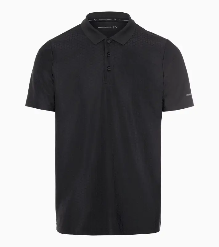 PORSCHE DESIGN Hexagon Polo Shirt Polokošile tričko s límečkem a knoflíčky se šestihranným vzorem černá