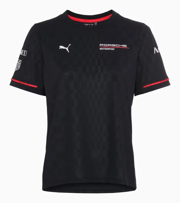 PORSCHE Women's T-shirt Motorsport Replica Tričko dámské sportovní s kulatým výstřihem černá s červenými doplňky