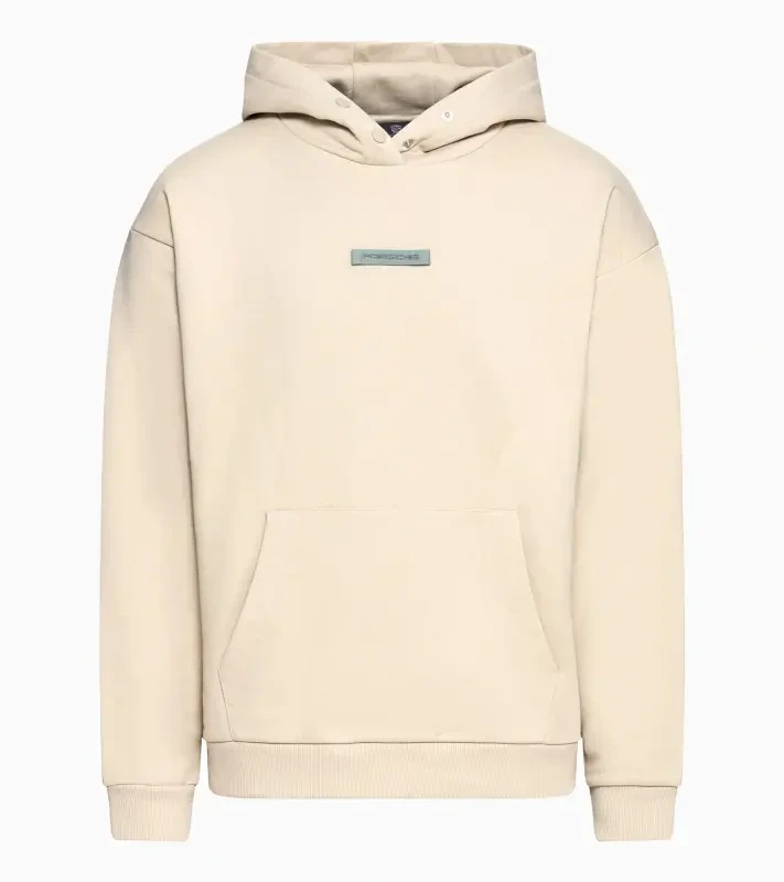 PORSCHE Unisex Urban hoodie Cayenne Electric Lifestyle Mikina klokanka s nášivkou a grafikou na zádech béžová