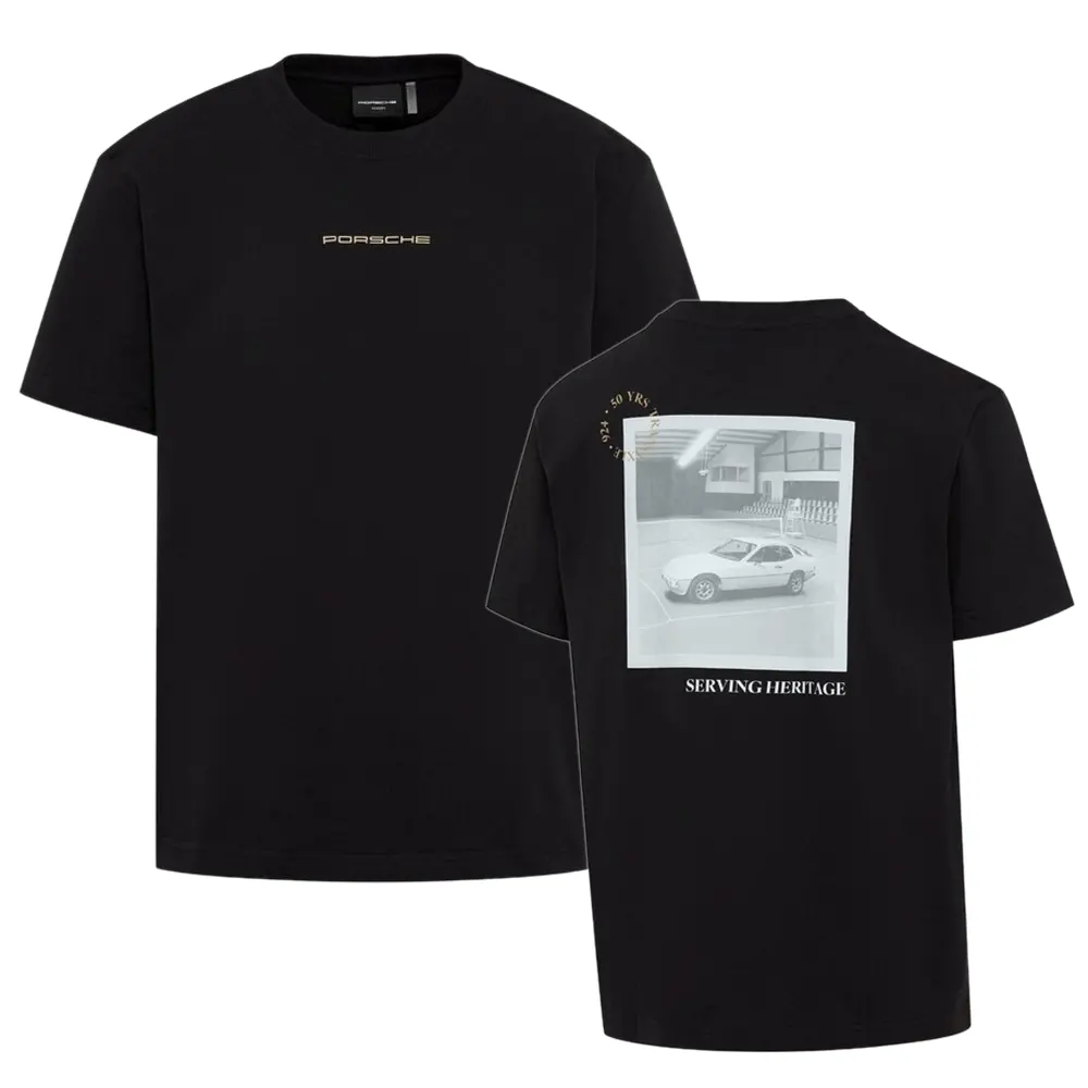 PORSCHE Tennis Heritage 2026 T-Shirt Tričko bavlněné s pogumovaným potiskem sportovní volnočasové v černé