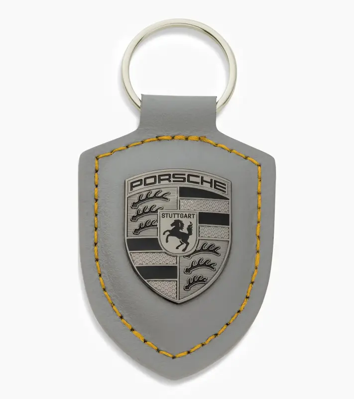 PORSCHE Crest Keyring AHEAD Přívěsek na klíče šedý se žlutým prošíváním v dekoru kolekce Ahead