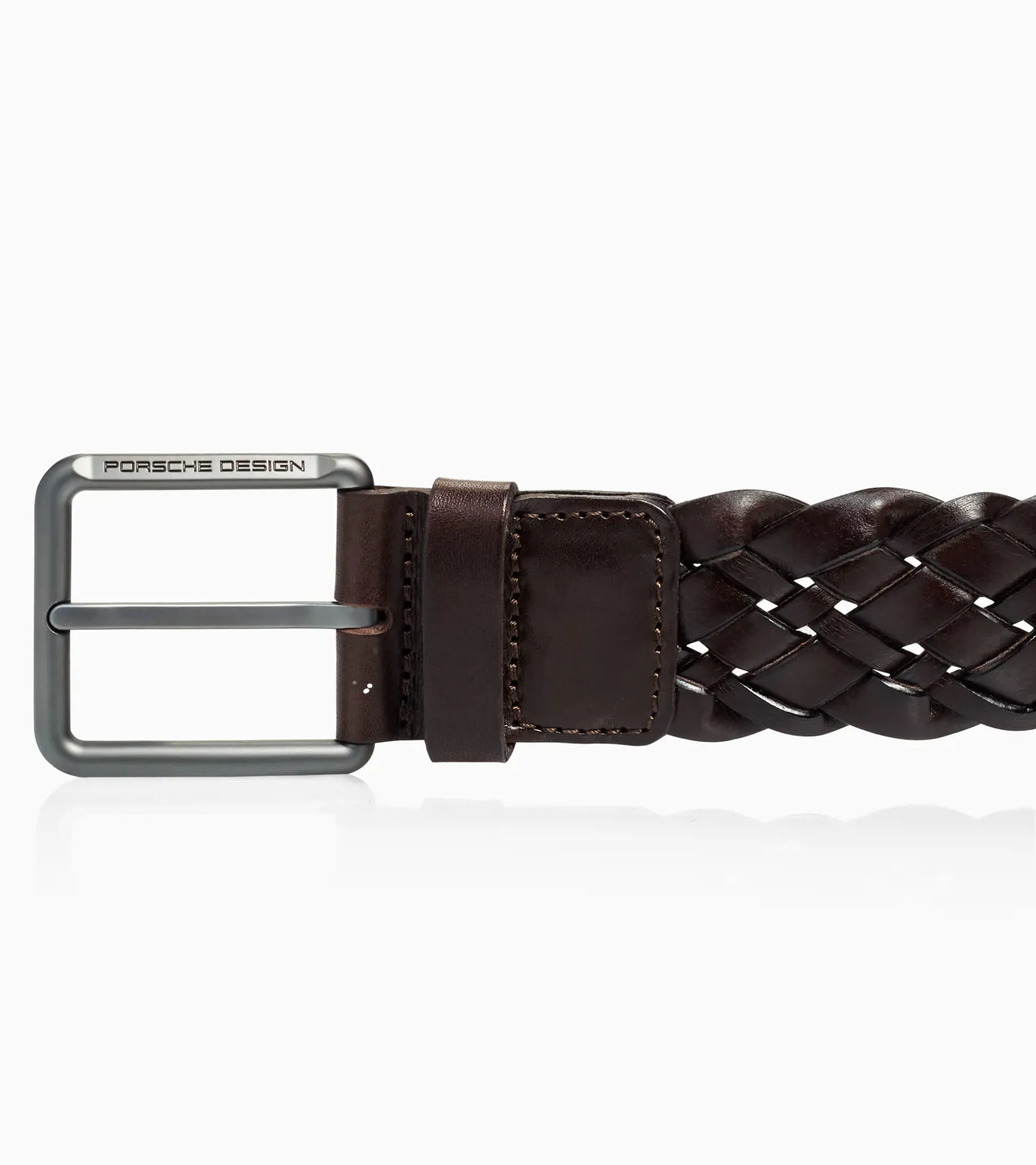 PORSCHE DESIGN Casual Braided Pin Buckle Belt Ležérní pásek pletený kožený tmavě hnědý šířka 4 cm