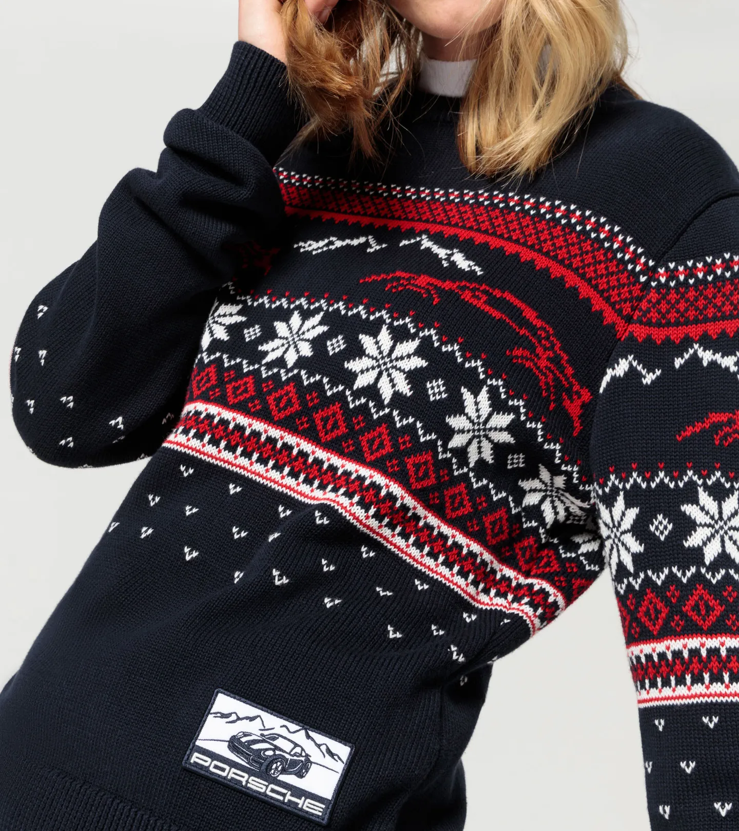 PORSCHE Unisex knitted pullover Christmas Svetr pletený s vánočním motivem tmavě modrá