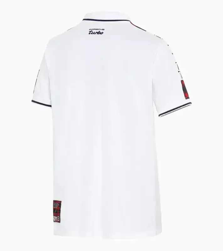 PORSCHE Polo shirt Turbo No. 1 Tričko polokošile s límečkem a knoflíky bílá s kostkovanými detaily