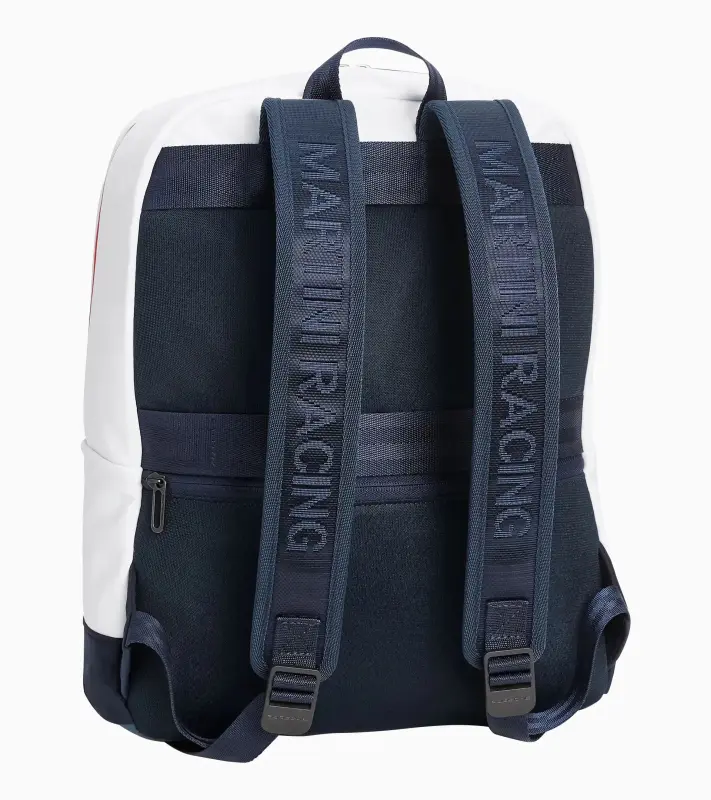 PORSCHE Backpack MARTINI RACING® Batoh do města i na cesty v ikonické bílé s červenomodrými doplňky