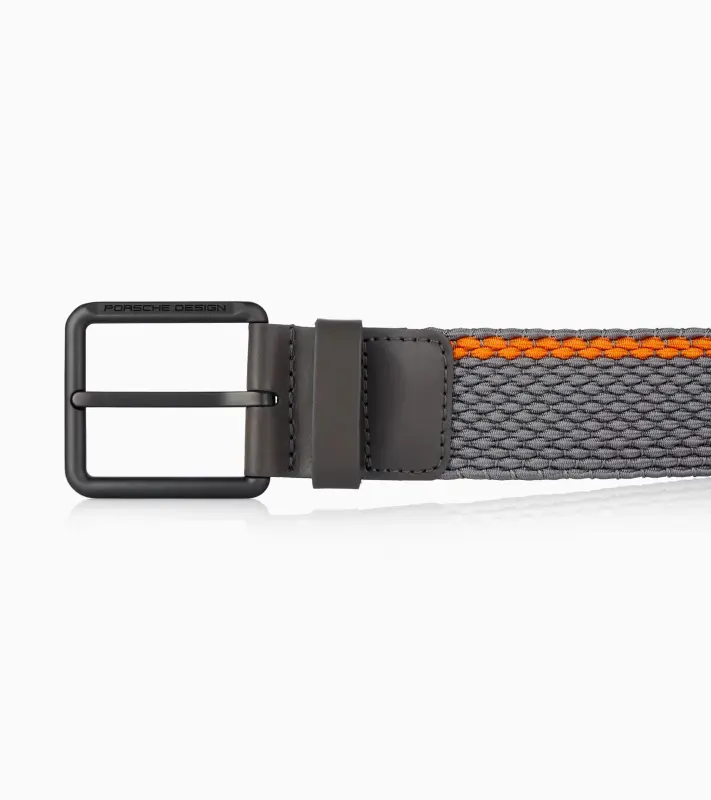 PORSCHE DESIGN Casual Pin Buckle Chino Belt Módní ležérní pásek tkaný se sponou šedý s oranžovým doplňkem šířka 4 cm