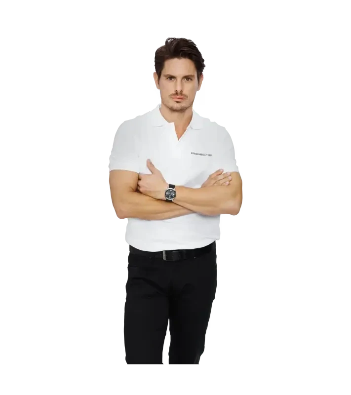 PORSCHE Polo Shirt Essential Polokošile Tričko s límečkem a knoflíky s logem bílé