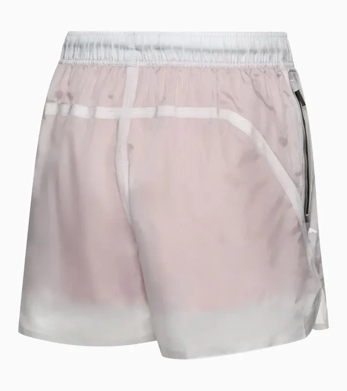 PORSCHE DESIGN Ultra-light Shorts Kalhoty krátké šortky funkční s průsvitnou vrchní látkou bílou a elastickými kraťasy v kontrastní oranžové