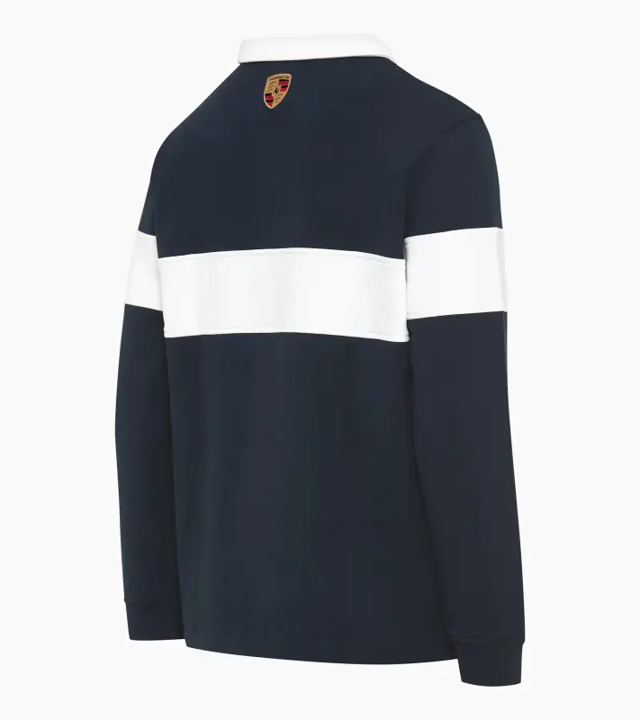 PORSCHE Unisex Retro Rugby Shirt Fan Community Svetr s límečkem a krátkým zipem ve stylu devadesátek tmavě modrá