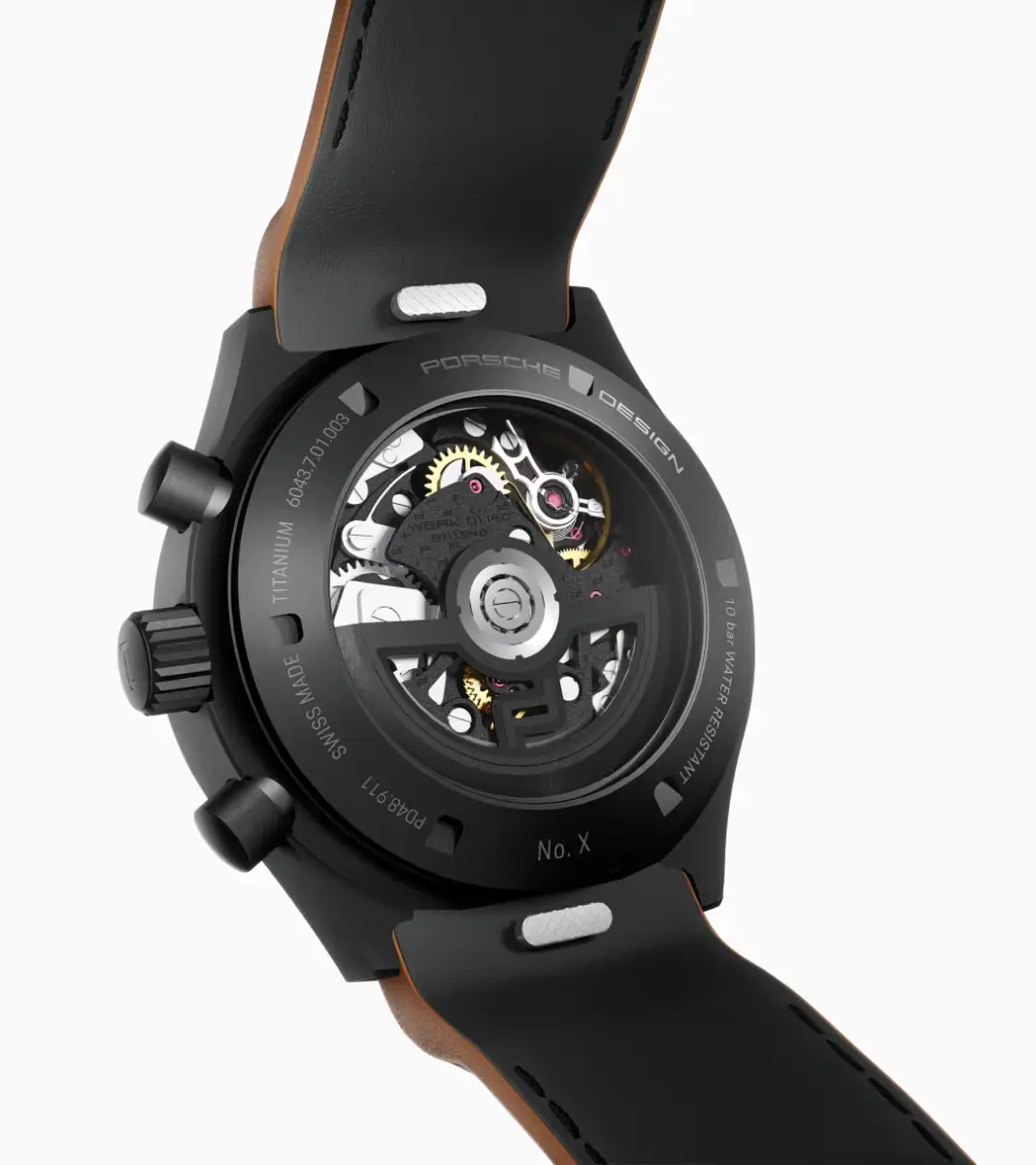 Porsche Design Chronograph 1 – All Black Numbered Edition hodinky s hnědým řemínkem