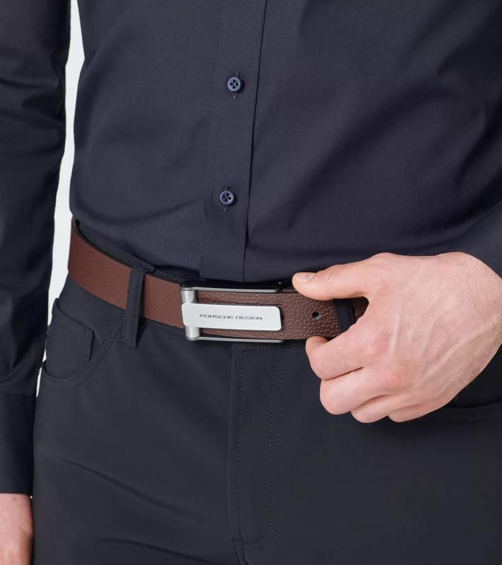 Porsche Design Casual Hook Buckle Belt 35 mm pásek s klipovou sponou kožený tmavě hnědý