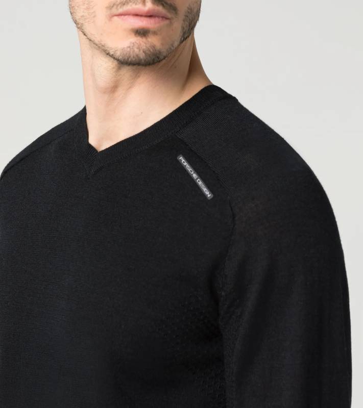 PORSCHE DESIGN EvoKNIT® V-Neck Jumper Pullover Svetr sportovní funkční s výstřihem do V černý