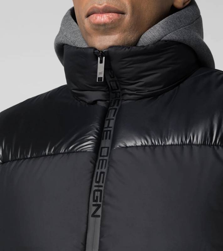PORSCHE DESIGN Horizontal Padded Vest Vesta zimní prošívaná ke krku s kapucí černá