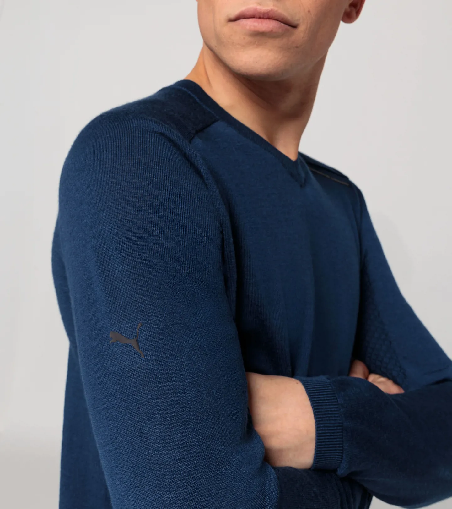 PORSCHE DESIGN EvoKNIT® V-Neck Jumper Pullover Svetr sportovní funkční s výstřihem do V perská modrá