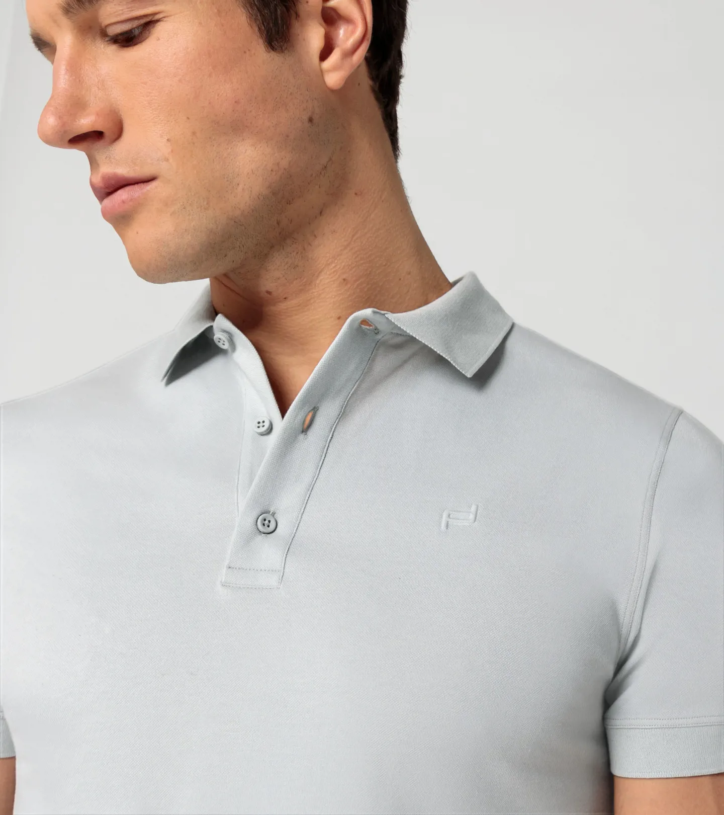 PORSCHE DESIGN Icon Polo Shirt Tričko módní s límečkem a knoflíky s logem PD popelavě šedá