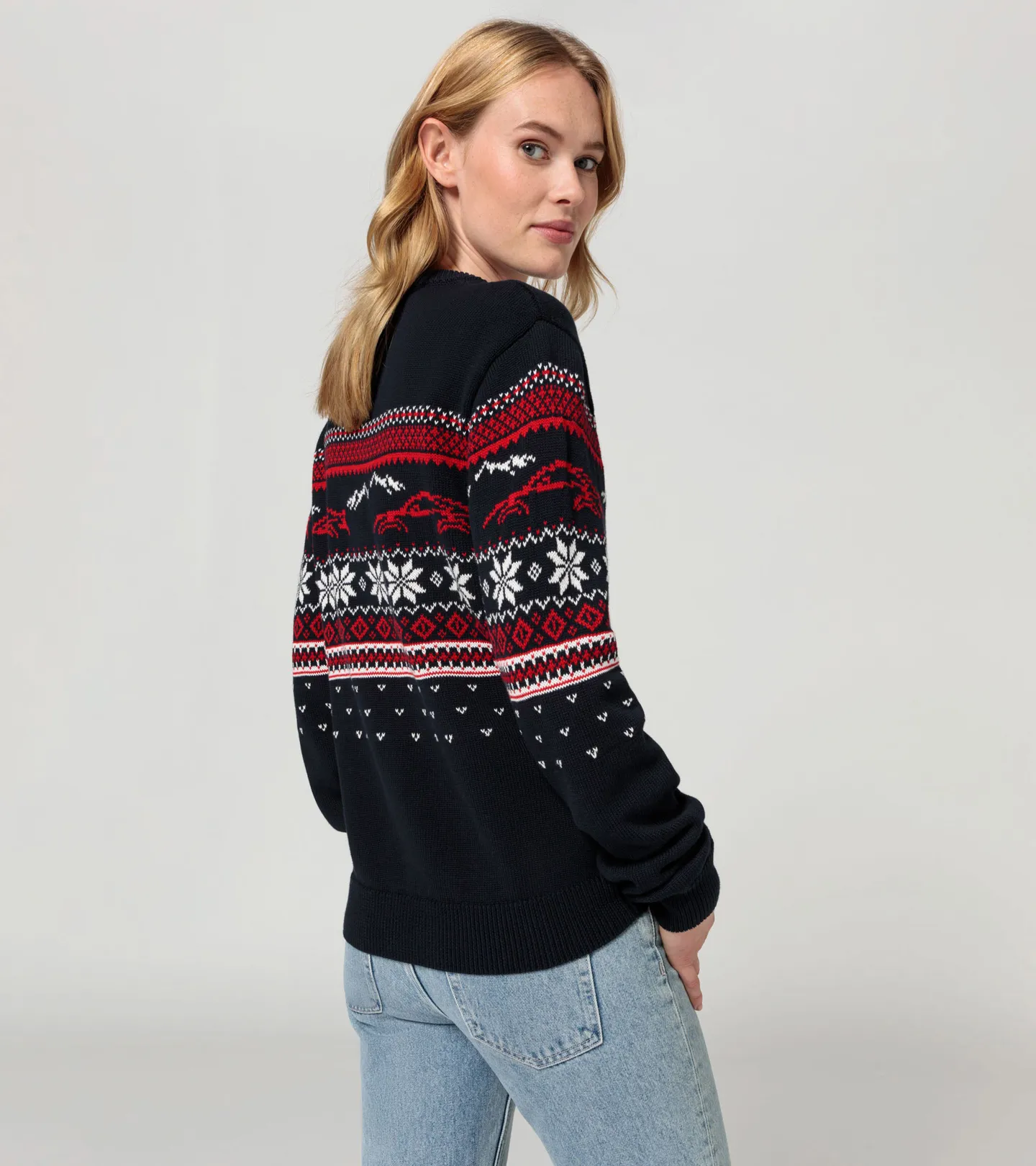 PORSCHE Unisex knitted pullover Christmas Svetr pletený s vánočním motivem tmavě modrá