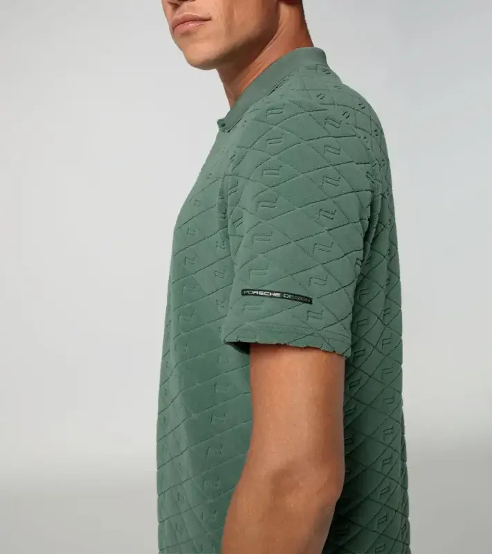 PORSCHE DESIGN Summer polo Polokošile tričko s límečkem a knoflíky s reliéfním vzorem eukalyptová zelená