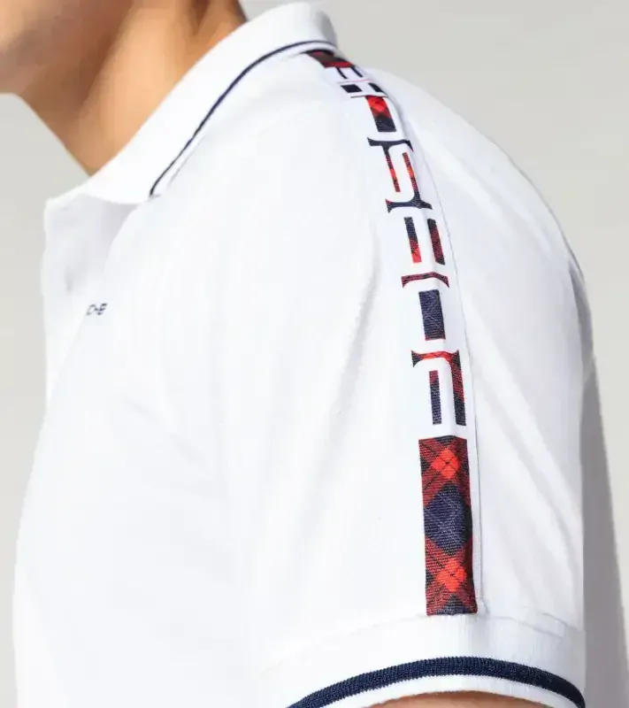 PORSCHE Polo shirt Turbo No. 1 Tričko polokošile s límečkem a knoflíky bílá s kostkovanými detaily