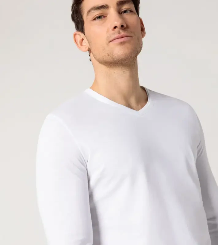 PORSCHE DESIGN Long-sleeve V-neck T-shirt Tričko s dlouhým rukávem a výstřihem do V bílá