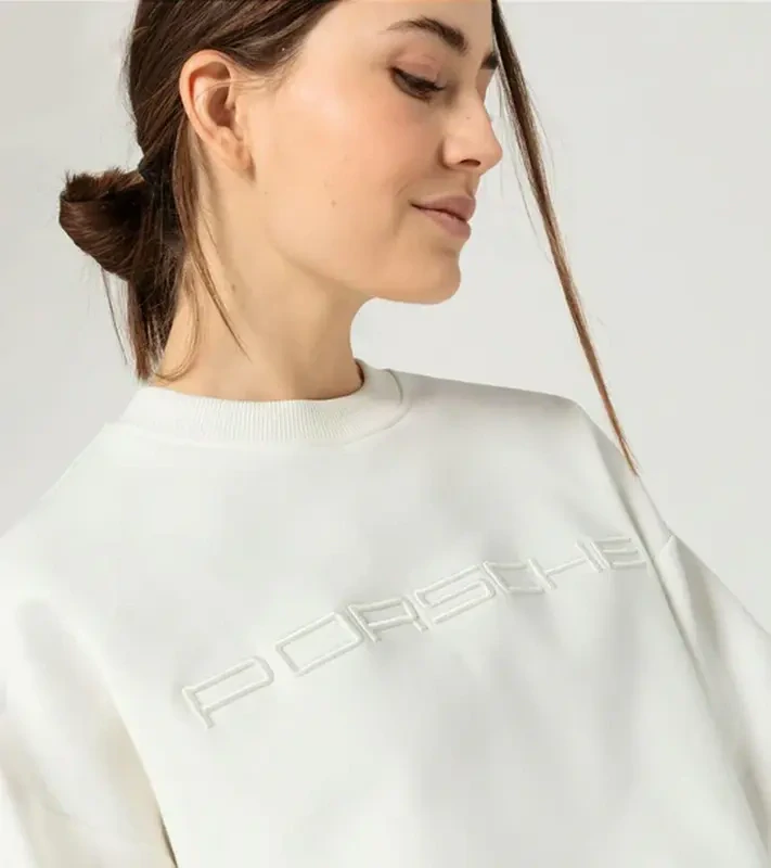 PORSCHE Women's Sweater Essential Svetr dámský s výšivkou a nápletem krémově bílá