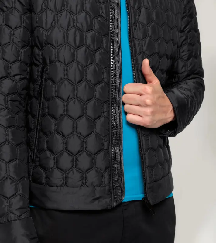 PORSCHE DESIGN Lightweight Jacket Bunda prošívaná odlehčená na zip s šestiúhelníkovým vzorem černá