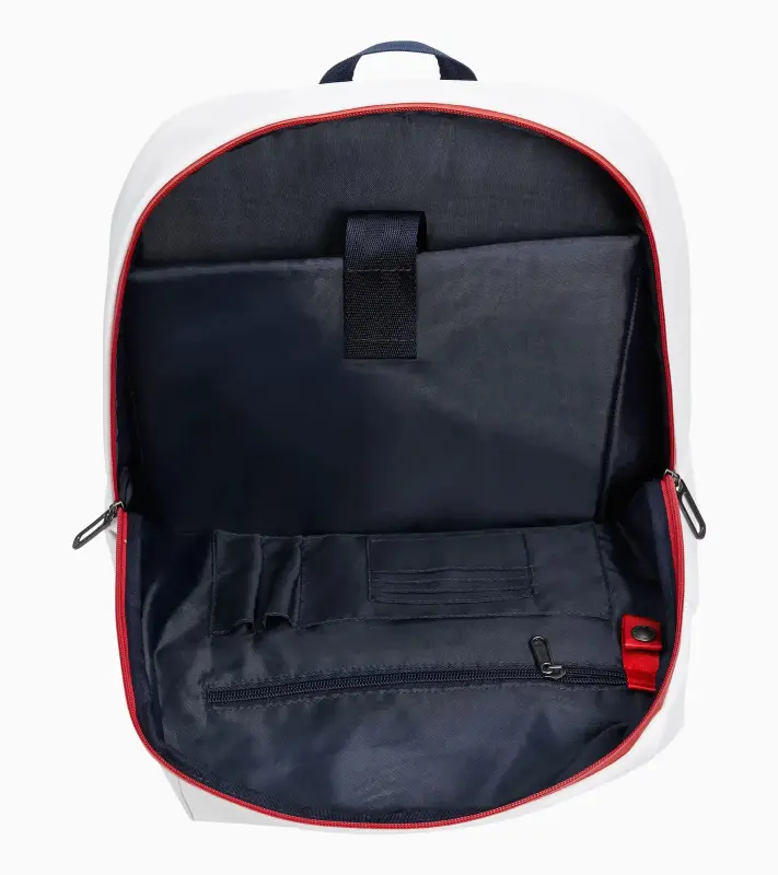 PORSCHE Backpack MARTINI RACING® Batoh do města i na cesty v ikonické bílé s červenomodrými doplňky
