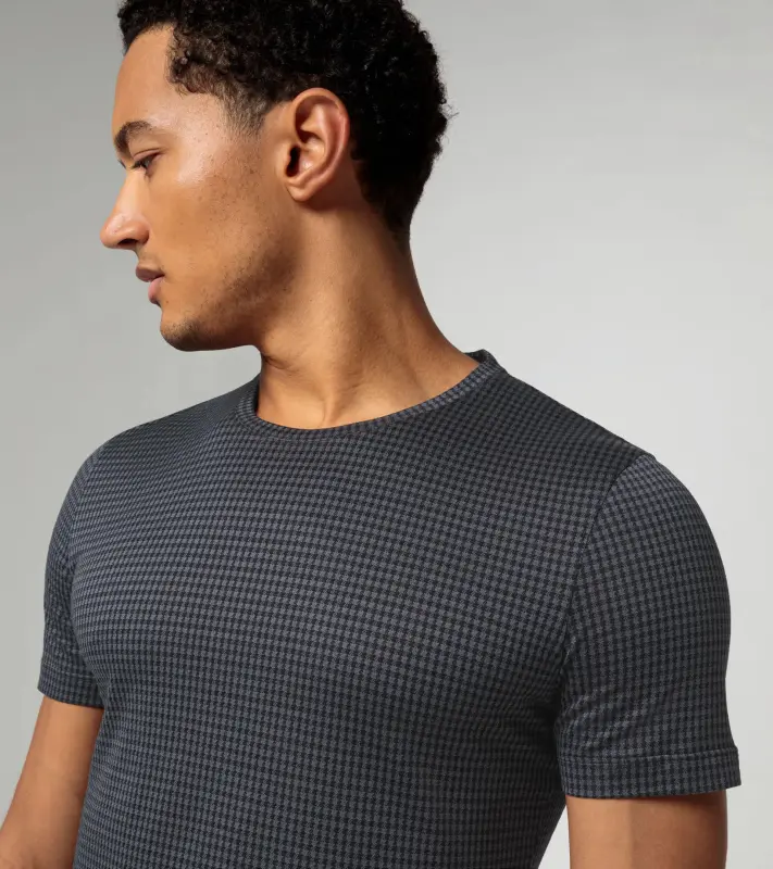 PORSCHE DESIGN Targa T-Shirt Tričko s kulatým výstřihem žakárové s výrazným vzorem pepita černošedá