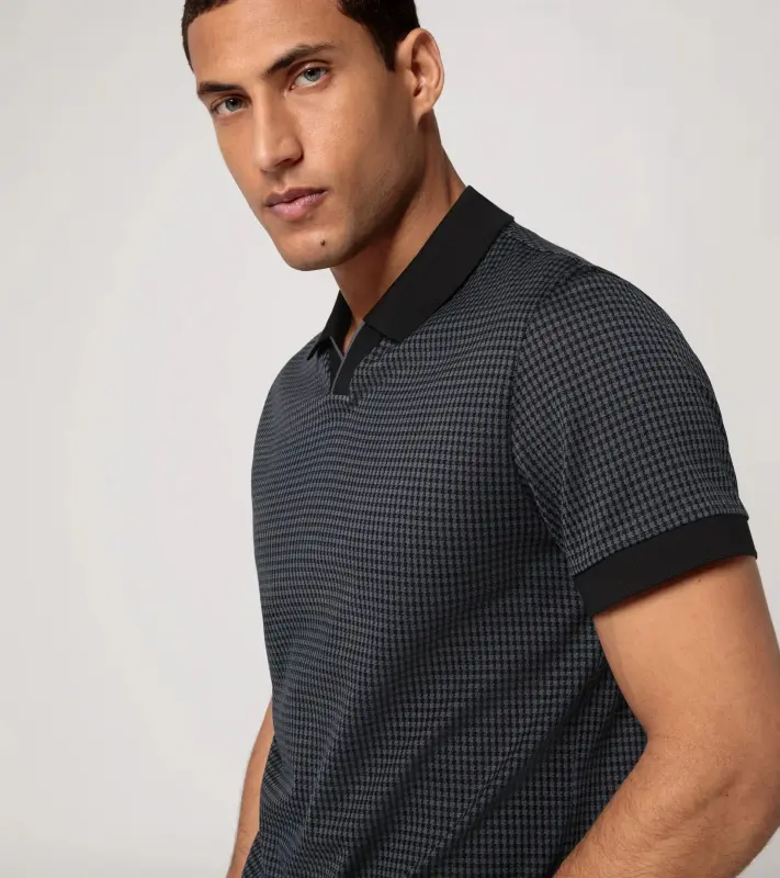 PORSCHE DESIGN Targa polo shirt Polokošile tričko s límečkem žakárové s výrazným vzorem pepita černošedá