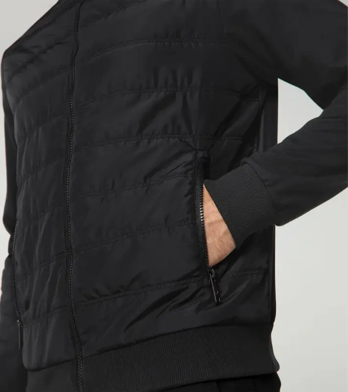 PORSCHE DESIGN Hybrid Cardigan Svetr kardigan s kapsami na zip ze dvou materiálů černá