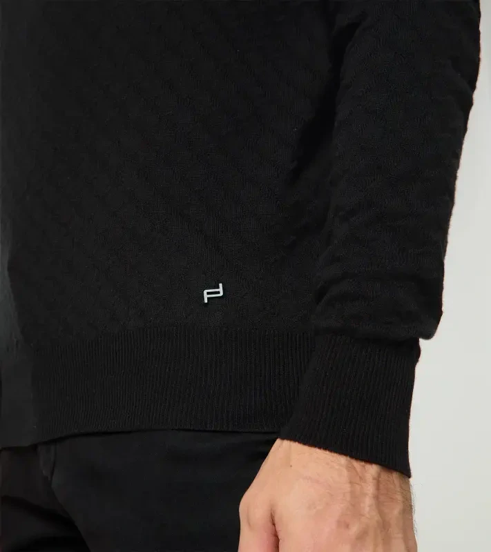 PORSCHE DESIGN Crew-neck Pullover Svetr žakárový pulovr s výstřihem ke krku černá
