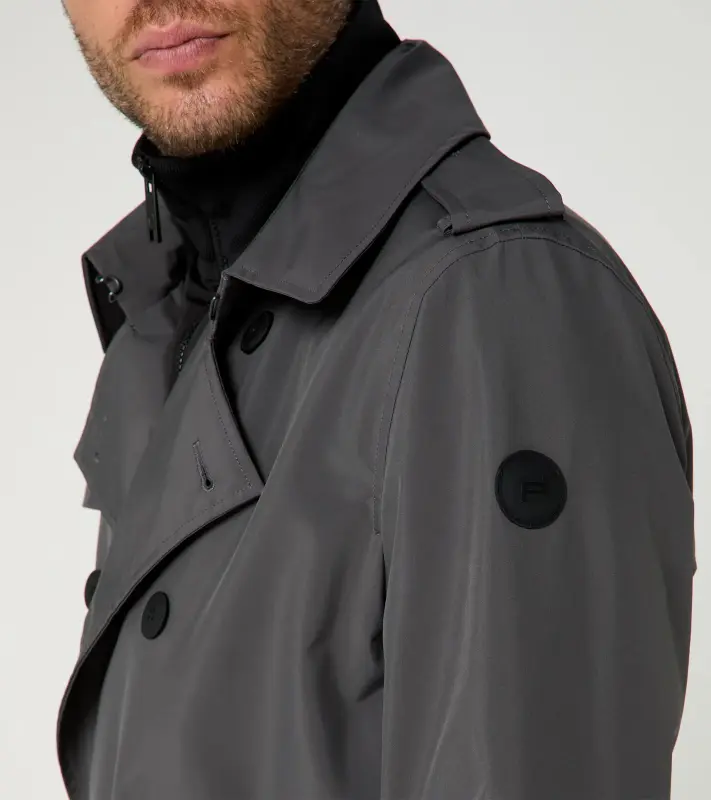 PORSCHE DESIGN Trench Coat Trenčkot kabát pro chladnější počasí s odnímatelnou vsadkou šedá