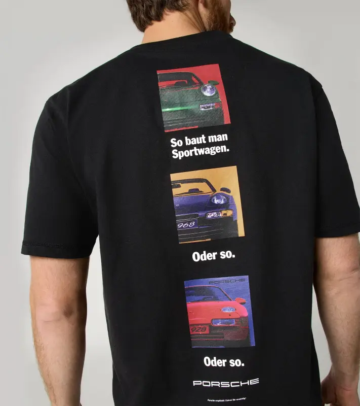PORSCHE Unisex Retro T-shirt Fan Community Tričko ležérní s potiskem evokujícím devadesátky černá