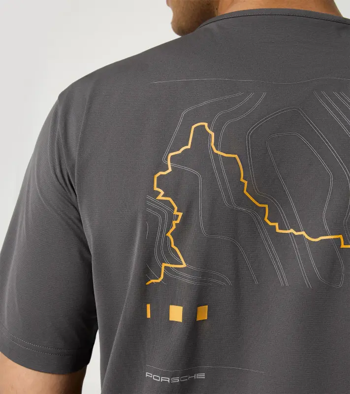 PORSCHE Bike shirt Unisex Tričko cyklistické sportovní funkční s potiskem a logem antracitová šedá
