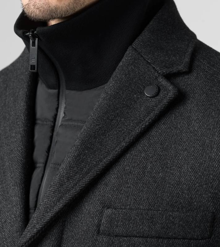 PORSCHE DESIGN Hybrid Textured Formal Coat Kabát společenský s výraznou texturou šedý