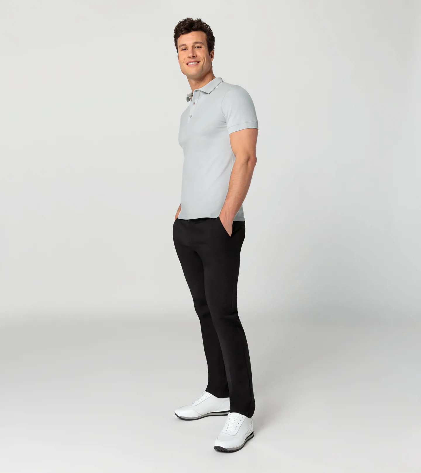 PORSCHE DESIGN Icon Polo Shirt Tričko módní s límečkem a knoflíky s logem PD popelavě šedá