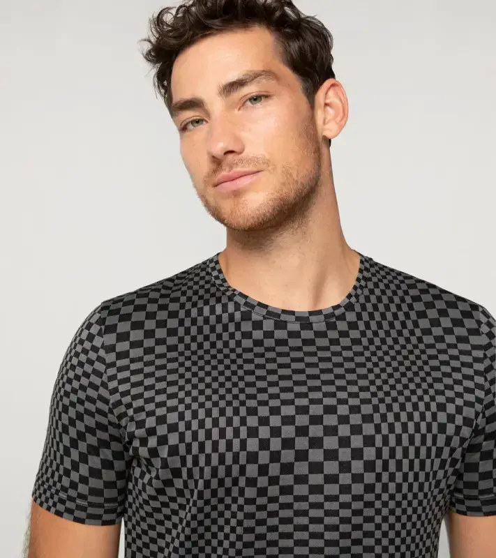 PORSCHE DESIGN Seasonal T-shirt Tričko s kulatým výstřihem žakárové bavlněné černošedá kostka