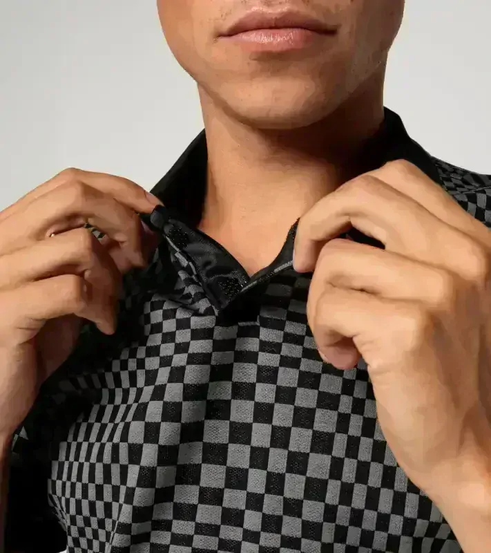 PORSCHE DESIGN Seasonal Polo T-shirt Tričko s límečkem žakárové bavlněné černošedá kostka