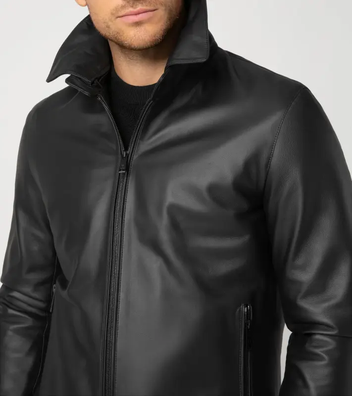 PORSCHE DESIGN Cabrio leather jacket Bunda kožená s odnímatelným límcem černá
