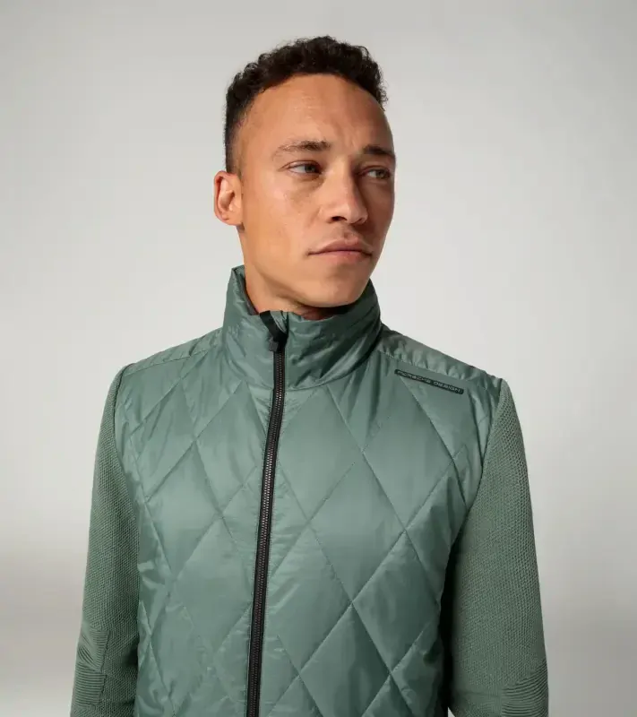 PORSCHE DESIGN Hybrid jacket Bunda prošívaná s pletenými rukávy a kapucí eukalyptová zelená