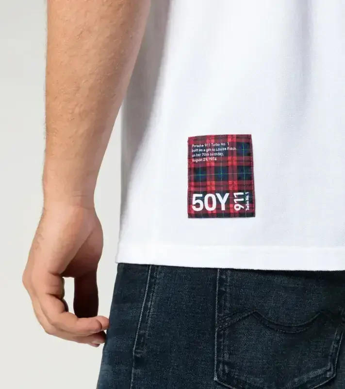 PORSCHE Polo shirt Turbo No. 1 Tričko polokošile s límečkem a knoflíky bílá s kostkovanými detaily
