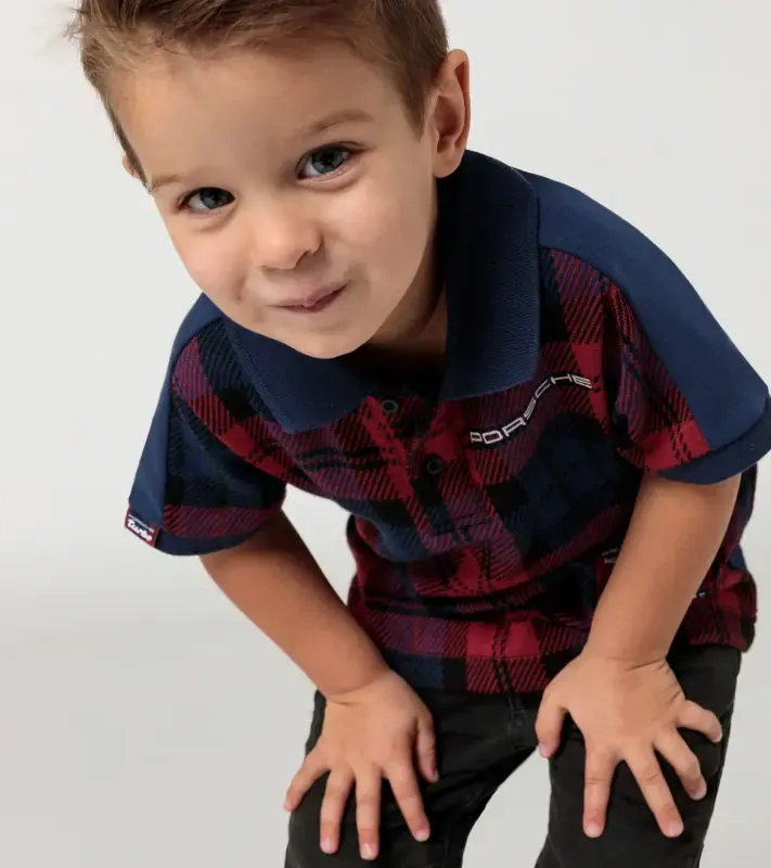 PORSCHE Kids polo shirt Turbo No. 1 Polokošile tričko s límečkem dětské červenomodrá kostka