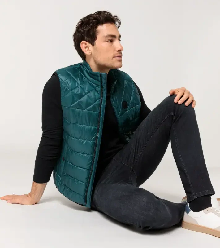 PORSCHE DESIGN Lightweight vest Vesta prošívaná odlehčená na zip petrolejově zelená