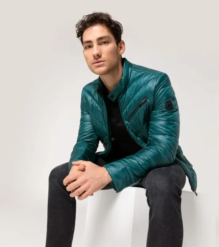 PORSCHE DESIGN Lightweight jacket Bunda prošívaná odlehčená na zip petrolejově zelená