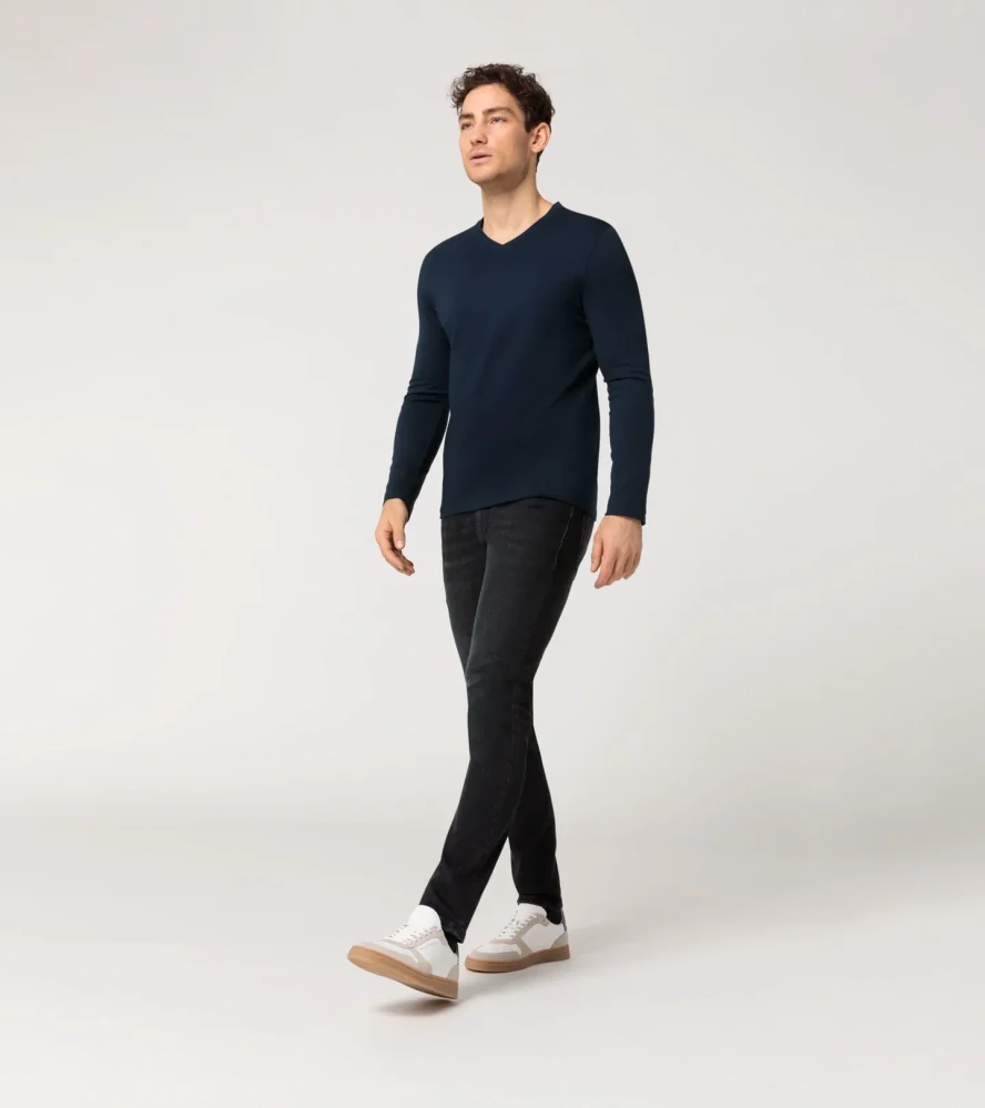 PORSCHE DESIGN Long-sleeve V-neck T-shirt Tričko s dlouhým rukávem a výstřihem do V námořní modrá