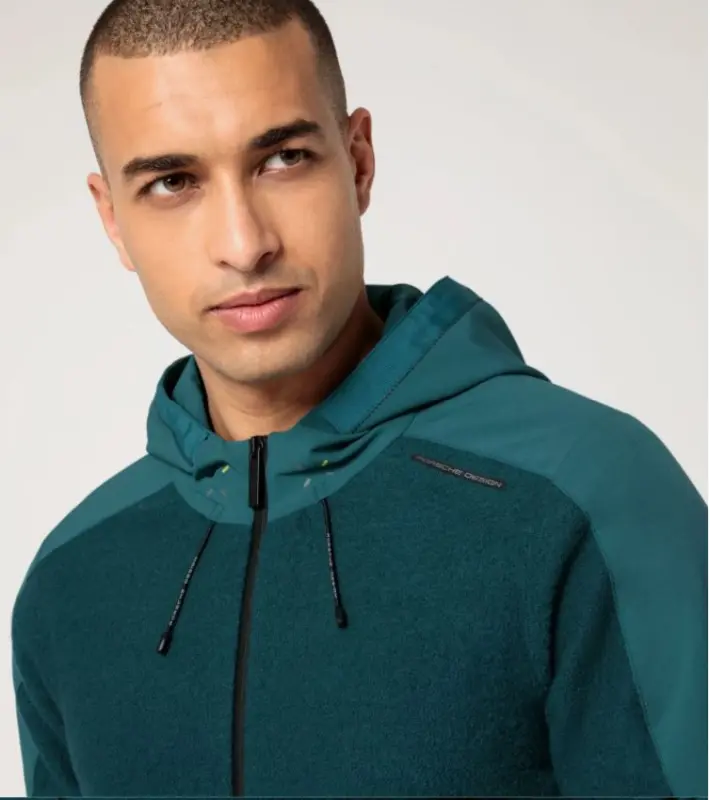 PORSCHE DESIGN Wool Mix Jacket Bunda sportovní s kapucí z merina petrolejově zelenomodrá