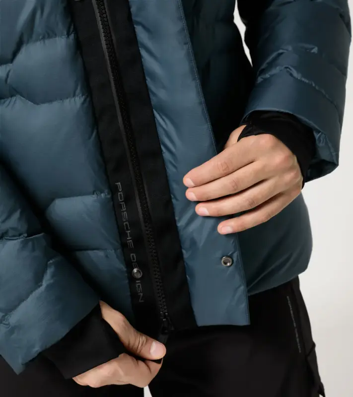 PORSCHE DESIGN Padded Jacket Bunda odlehčená prošívaná s kapucí modrošedá