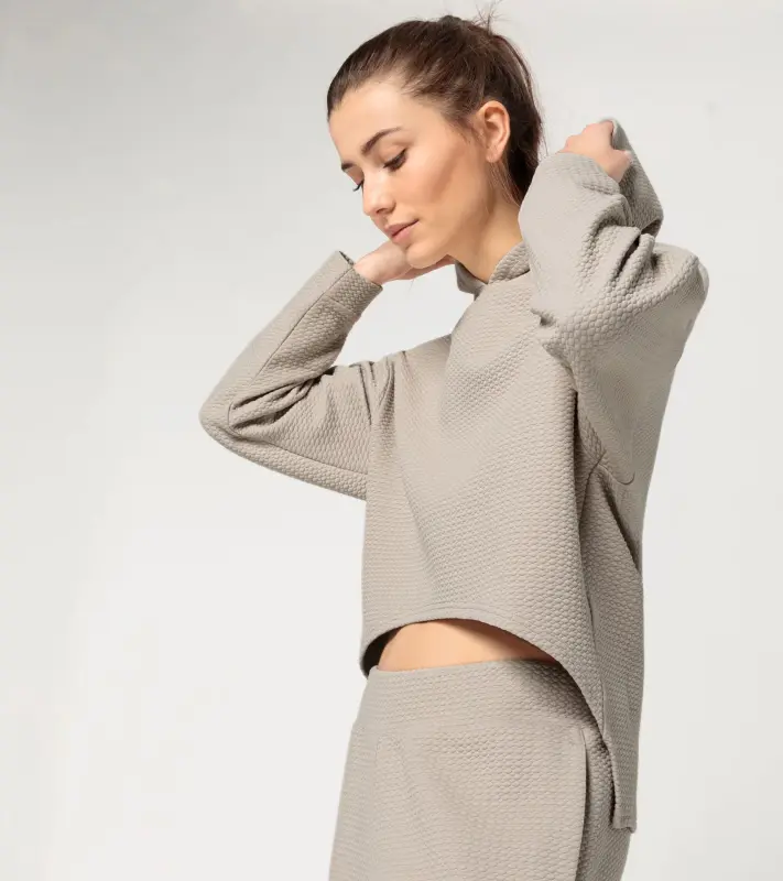 PORSCHE Women's Textured Hoodie Yoga Capsule Collection Mikina dámská fitness yoga béžová kalahari