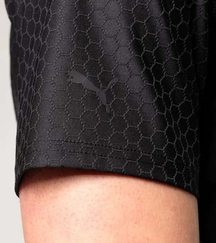 PORSCHE DESIGN Hexagon Polo Shirt Polokošile tričko s límečkem a knoflíčky se šestihranným vzorem černá