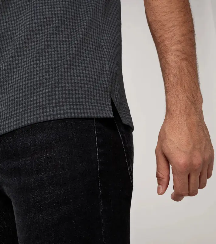 PORSCHE DESIGN Targa polo shirt Polokošile tričko s límečkem žakárové s výrazným vzorem pepita černošedá